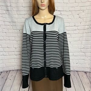 Karen Scott Gray Black Stripes Cardigan Size XL